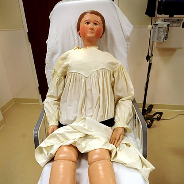 "Mrs. Chase" demonstration doll, created 1911, rediscovered, Hartford Hospital, 2012